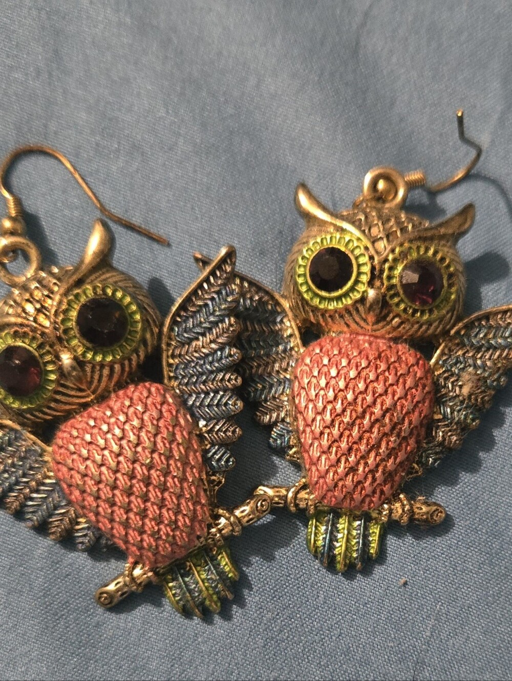 Vintage-Inspired Coral Owl Drop Earrings - Unbranded